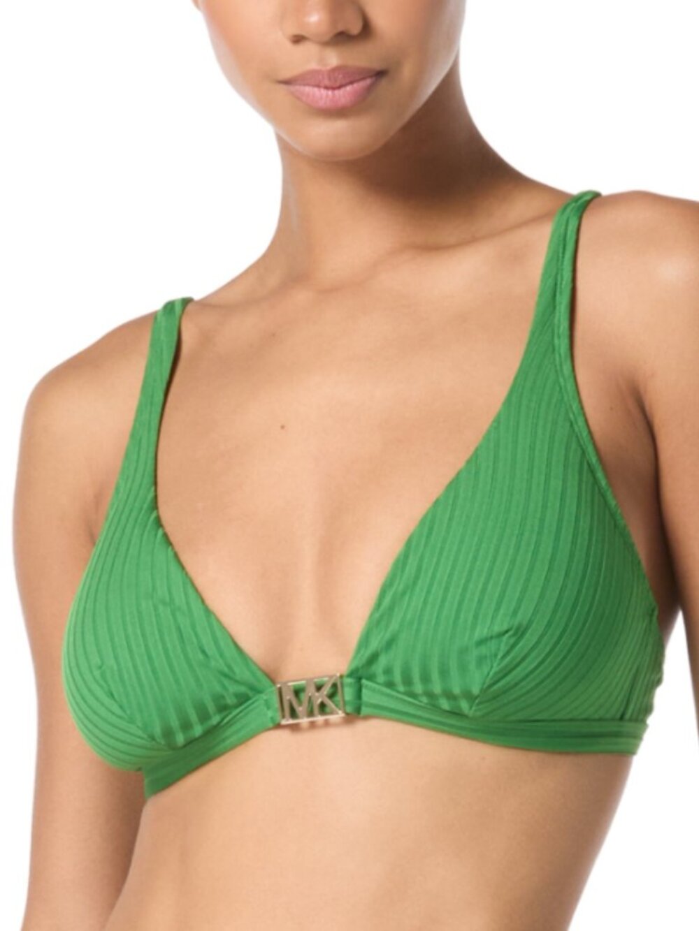 Michael Michael Kors Women's Ribbed Hardware V-Neck Bikini Top Swim Sz S 12537